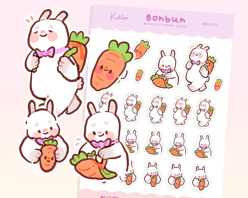 Bonbun The Bunny Day Study & School Sticker Sheet Kawaii School Day Planner Sticker Sheet Pack School bag Stickers image 2