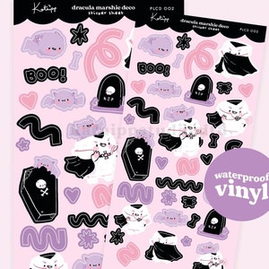 Feuille d'autocollants déco vinyle imperméable Vampire d'Halloween ~ Stickers Halloween kawaii ~ Décorez des gourdes, des ordinateurs portables et plus encore