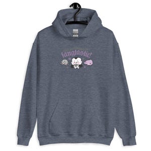 Kawaii Gothic Halloween Hoodie: "Be Fangtastic" Gildan Sweatshirt Heather Sport Dark Navy