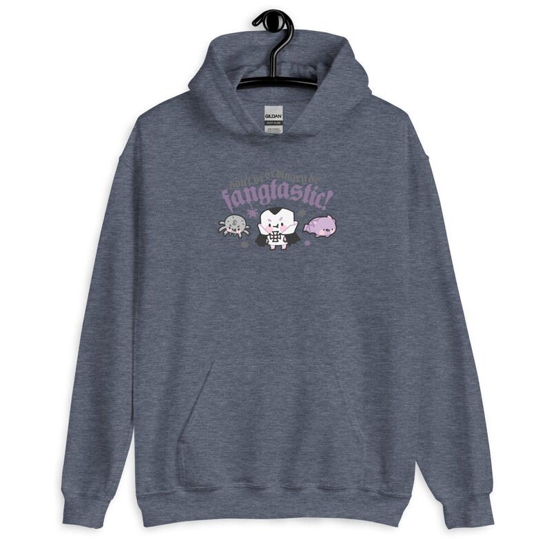 Kawaii Gothic Halloween Hoodie: "Be Fangtastic" Gildan Sweatshirt Heather Sport Dark Navy