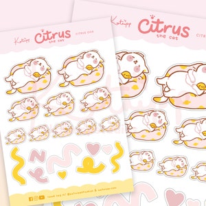 Lazy Day Kawaii Cat Planner Stickers ~ Citrus the Cat Stickers ~ Cute Cat Planner Stickers ~ Kawaii Bubble Tea Stickers ~ Bujo Polco Deco