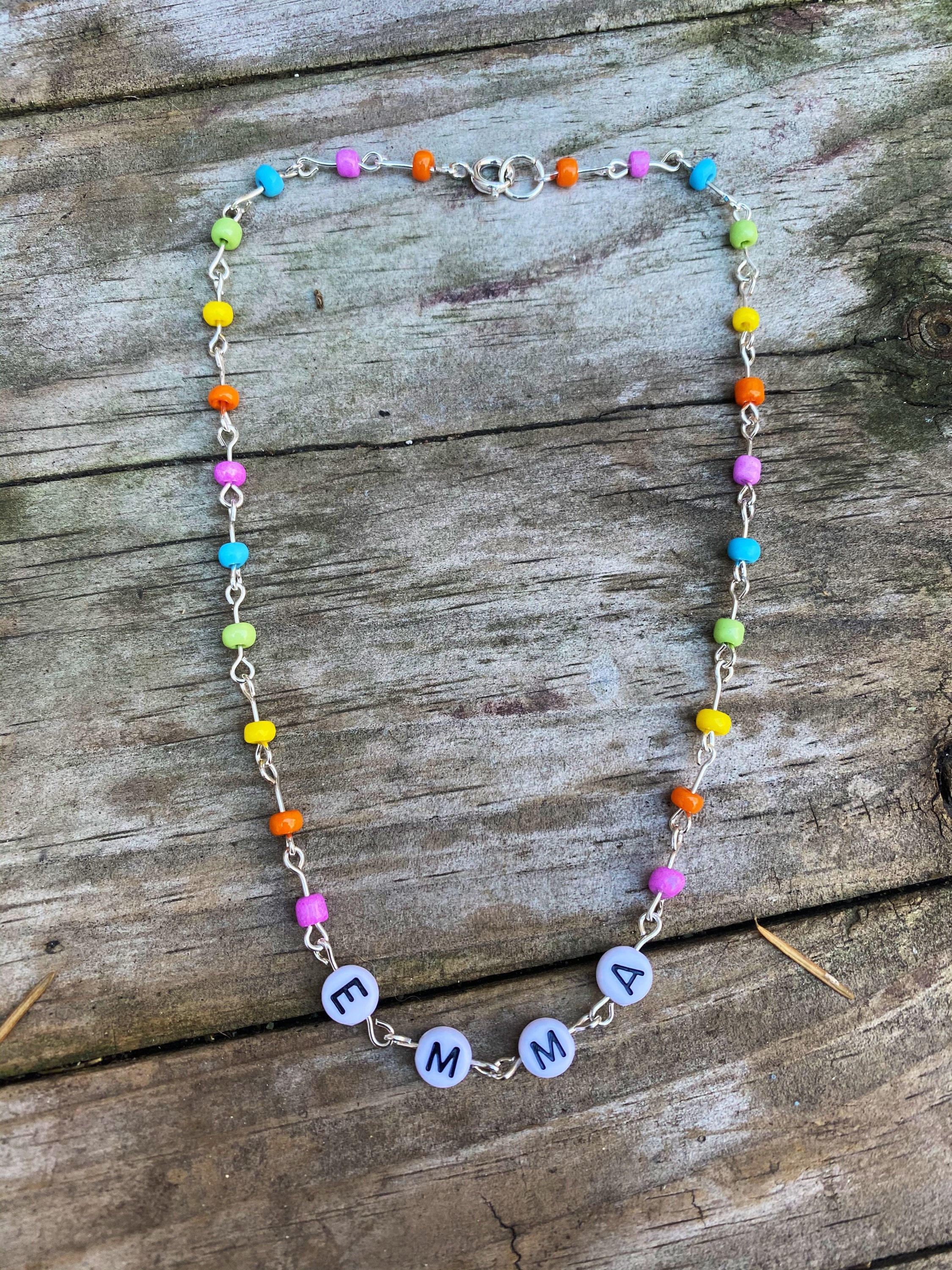 Beaded Name Necklace Etsy