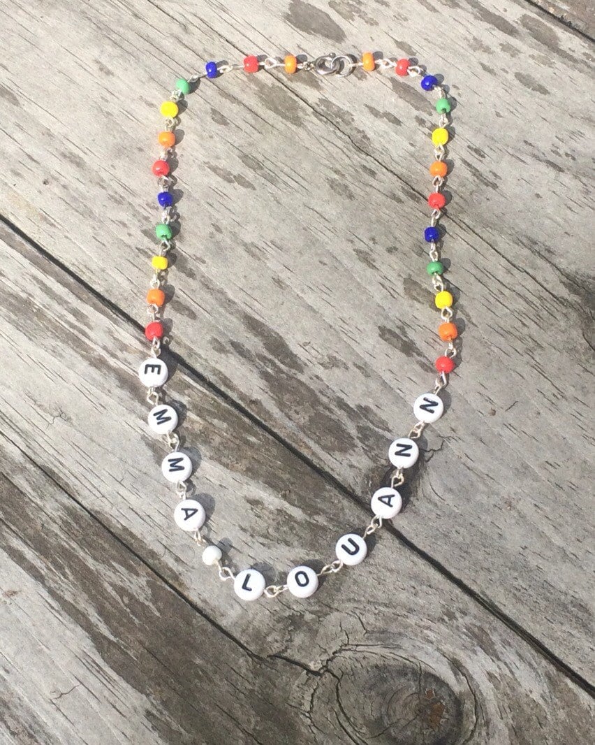 Beaded Name Necklace Etsy