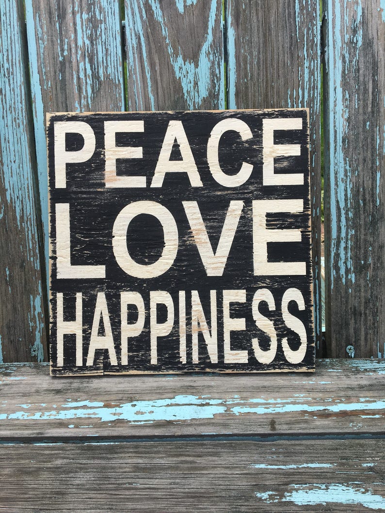 PEACE LOVE HAPPINESS, painted wood sign image 1