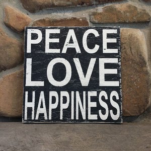 PEACE LOVE HAPPINESS, painted wood sign image 2