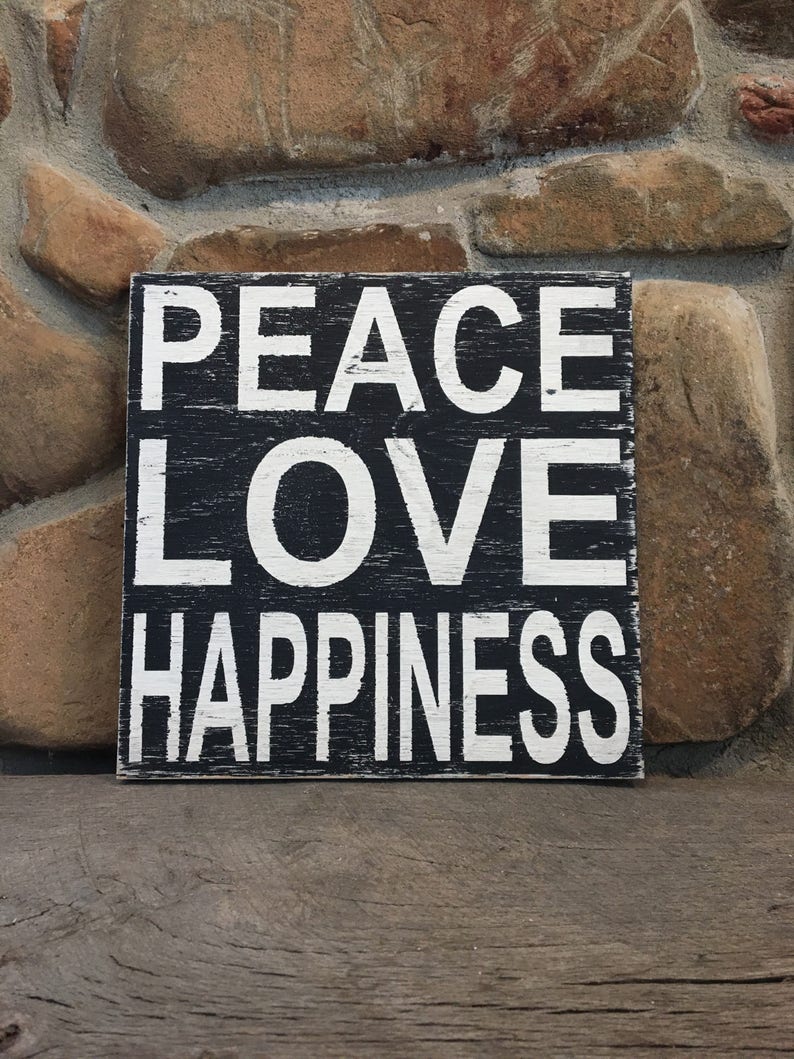 PEACE LOVE HAPPINESS, painted wood sign image 2