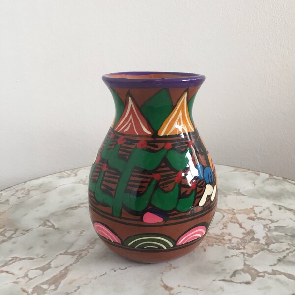 Vintage Mexican Style Colorful Ceramic Vase
