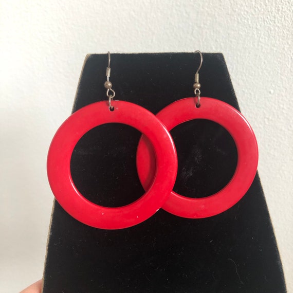 Vintage 1960s Red Statement Hoop Earrings - image 5