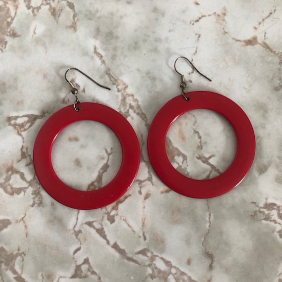 Vintage 1960s Red Statement Hoop Earrings - image 1