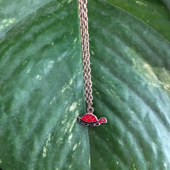 Vintage 1970s Red and Black Turtle Chain Necklace - image 3