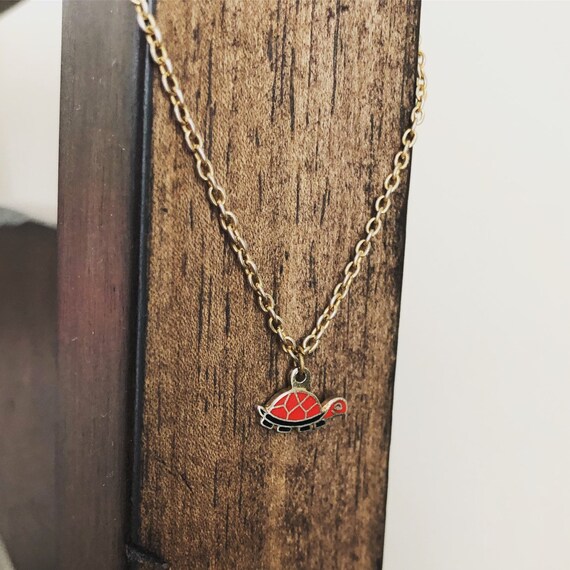 Vintage 1970s Red and Black Turtle Chain Necklace - image 2