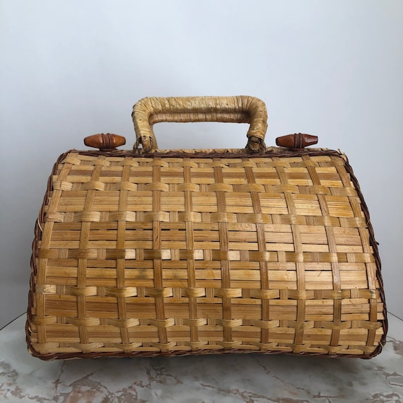 Vintage 1970s Wicker Basket Top-Handle Bag/Purse … - image 2