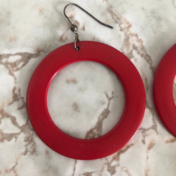 Vintage 1960s Red Statement Hoop Earrings - image 3