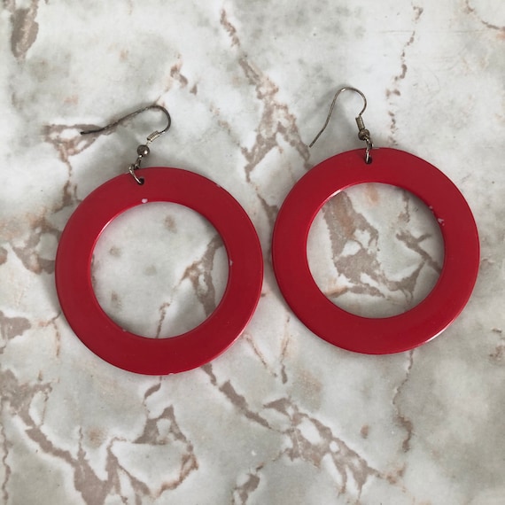 Vintage 1960s Red Statement Hoop Earrings - image 2