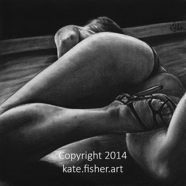 Limited Edition Fine Art Charcoal Drawing Prints - "Boudoir 9"