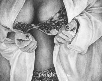 Limited Edition Fine Art Charcoal Drawing Prints - "Boudoir 8"