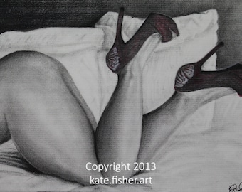 Limited Edition Fine Art Charcoal Drawing Prints - "Boudoir 3"