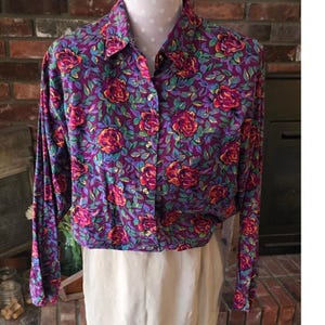 Totally 80&#39;s Gitano Purple Floral Blouse, NWT, Size M