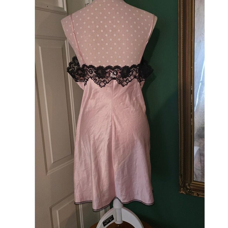 Girlie Chic Vintage Victoria's Secret Angels Pink Slip Dress Black Lace & Bows image 3