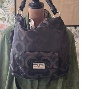 Coach Kristin Signature  C  Pattern OP Art Hobo Shoulder Bag w /Silver Hardware