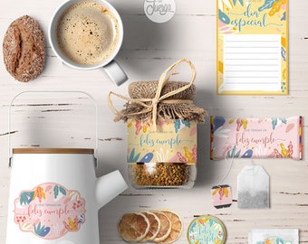 Printable Kit Breakfast birthday Abstract Roses. pastel colors. Breakfast in bed
