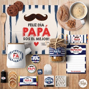 Father's Day Printable Breakfast Kit Dad - Blue with Mustache