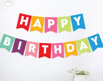 Multicolor printable happy birthday banner. happy birthday bunting. Instant download. happy birthday garland. Birthday Decorations