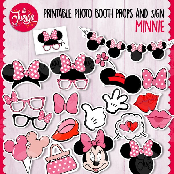 Printable Photo Booth Minnie Mouse Props INSTANT DOWNLOAD