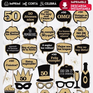 Props Photo Booth 50 Años, Decoración Cumpleaños 50 - Carteles Fotos Cumpleaños - Imprimibles PDF Fiesta 50th Birthday. pdf printable