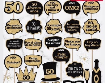 50th Birthday Photo Booth Props, 50th Birthday Decorations - Birthday Photo Booth Backdrops - Printable PDF 50th Birthday Party Supplies.