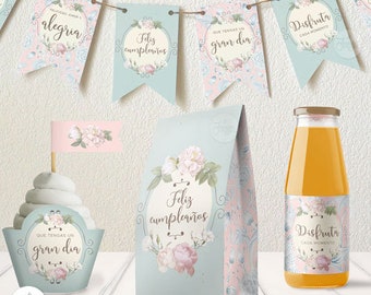 Shabby Pink Birthday Printable Kit. Shabby Chic.