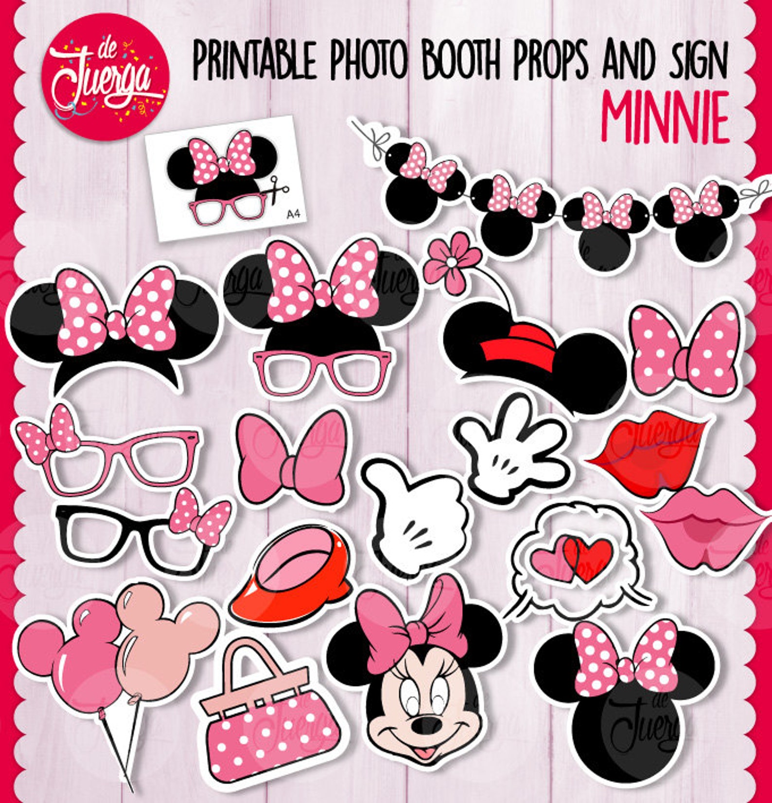 Printable Photo Booth Minnie Mouse Props INSTANT DOWNLOAD Etsy