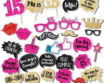 Quinceañera Foto-Requisiten zum Ausdrucken - 15. Geburtstag - Sweet 15