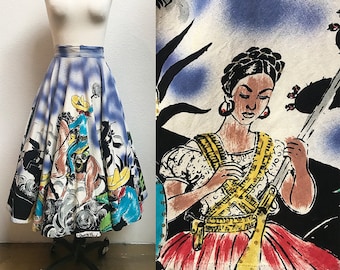 1950s Women Warriors Hand Painted Mexican Circle Skirt