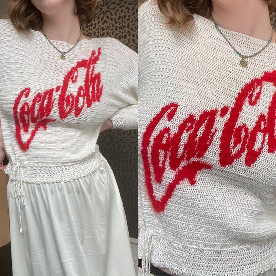Vintage 1970s 80s Knit Coca-Cola Novelty Sweater - image 1