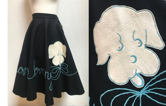 SALE! 50s Novelty Felt Skirt with Embroidered Dog