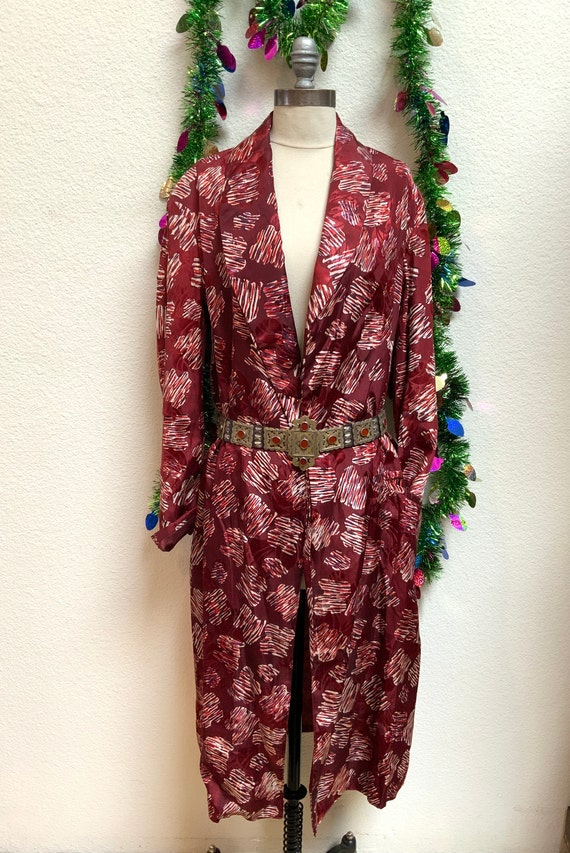 Vintage 50s 60s Brocade and print Burgundy Unisex… - image 3