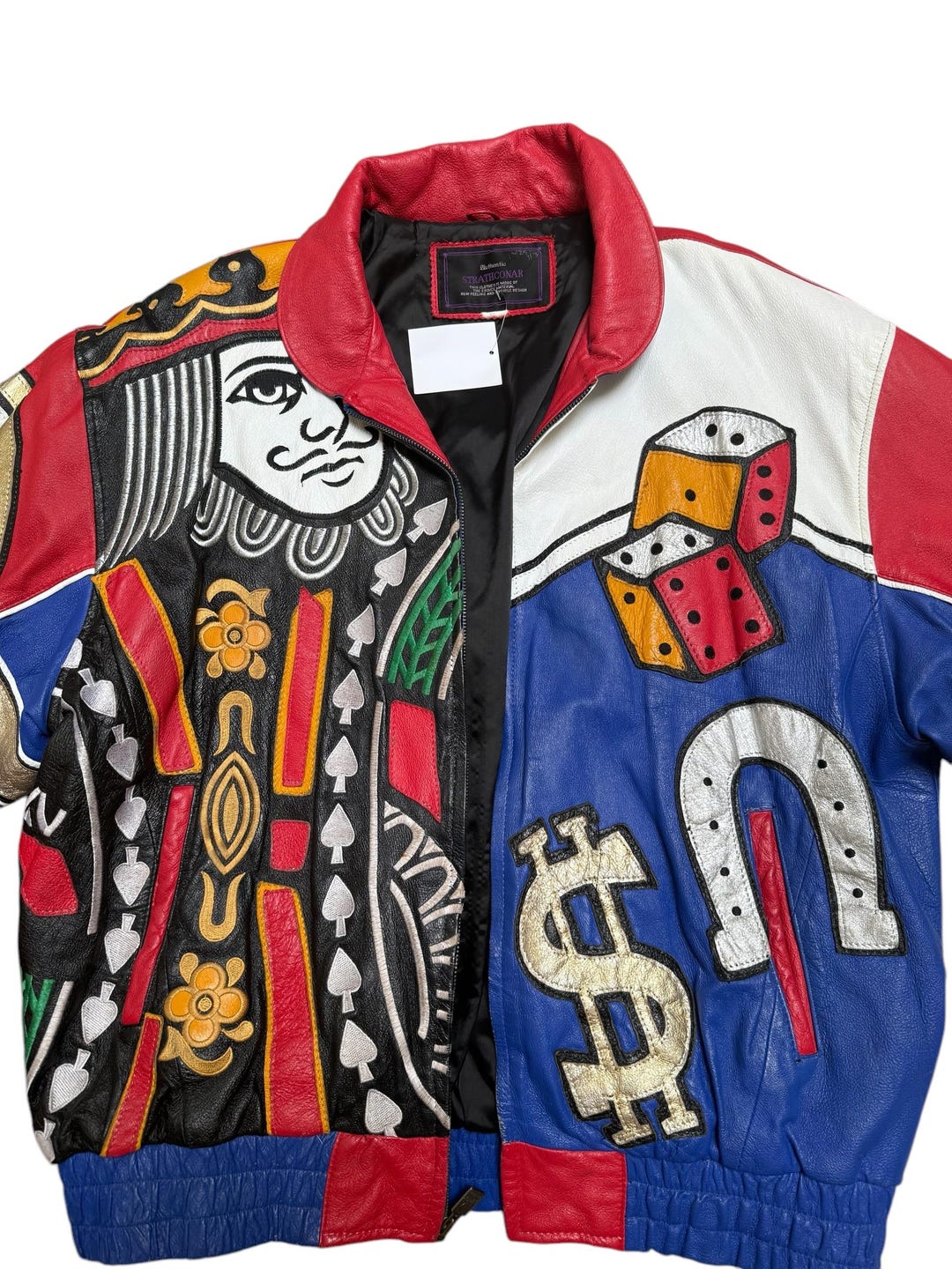 1990s Men's Hip Hop Oversized Leather Jacket Gambling Dice