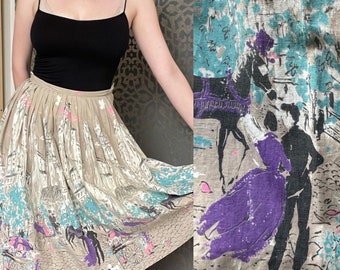 Vintage 1950s Victorian Street Scene Cotton Skirt xs