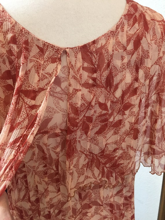 1920s Chiffon Rust Colored Vine Print Dress - image 5