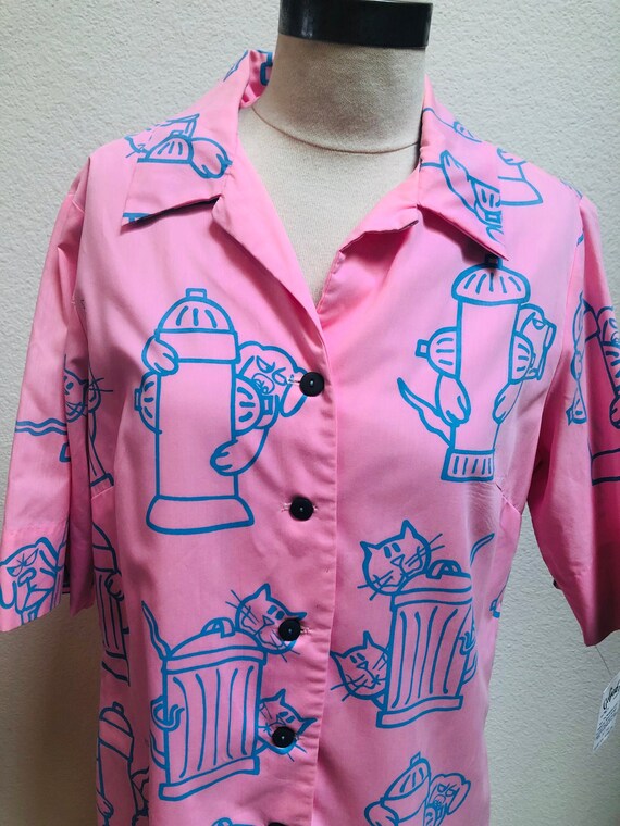 SALE!! 1980s Novelty Dog and Cat Print Housecoat D