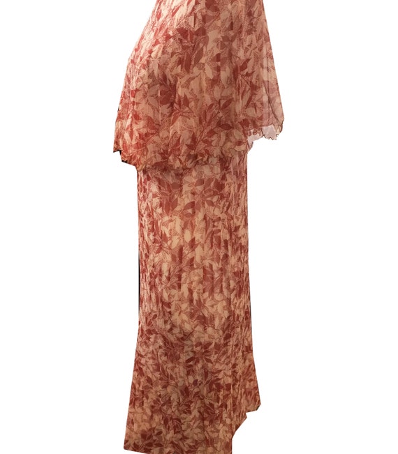 1920s Chiffon Rust Colored Vine Print Dress - image 4