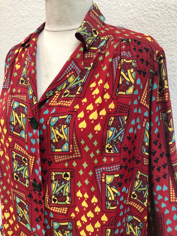 1940s Novelty Card Print Rayon Blouse PJ Top
