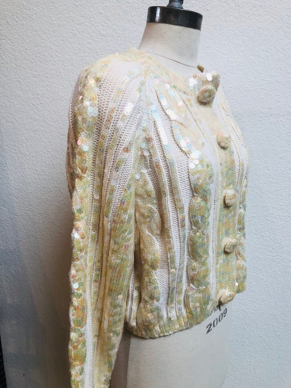 1980s Cable Knit Chunky Sequined Cardigan Sweater