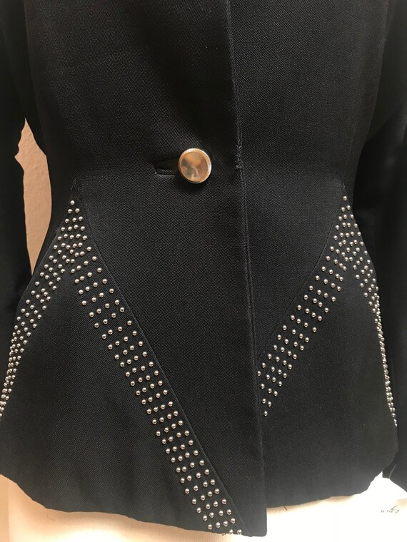 1940s Studded Black Wool Fitted Jacket