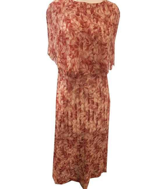 1920s Chiffon Rust Colored Vine Print Dress - image 2