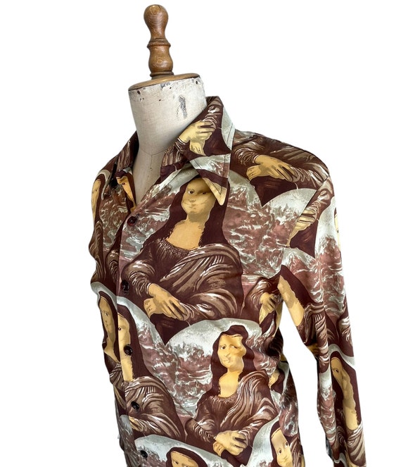 1970s Mona Lisa Disco Long Sleeve Shirt Novelty U… - image 4
