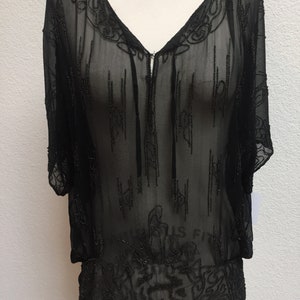 1920s Black Beaded Silk Blouse Excellent Condition image 2