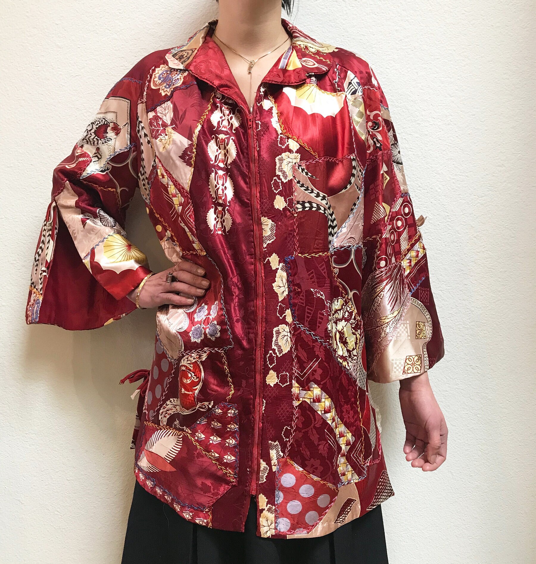 ボタニカル ミディアムベール hand-stitched patchwork china jacket