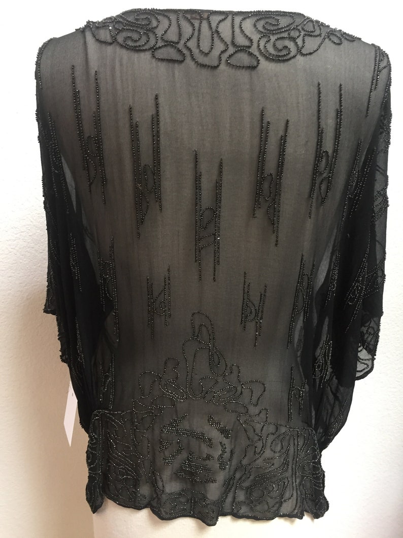 1920s Black Beaded Silk Blouse Excellent Condition image 7